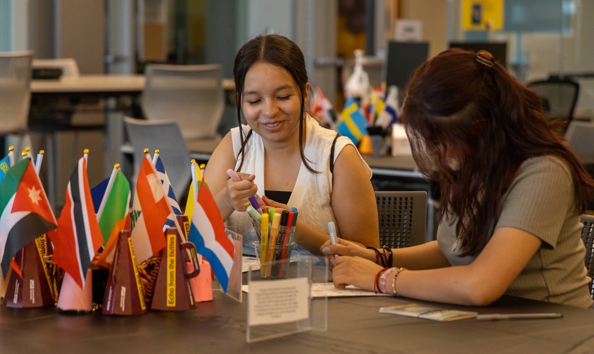 Fatima Lopez Gutierrez and Genesis Camarena doing an activity