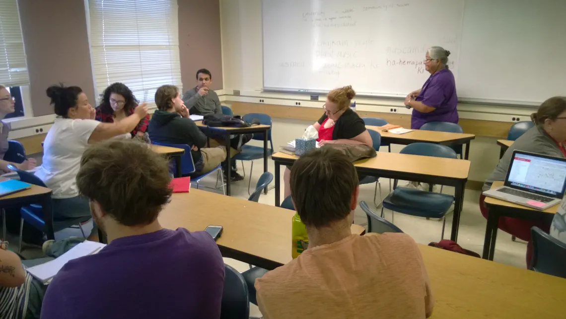 2016 AILDI students engage with Tohono O’odham language speaker, Marilyn Francisco.