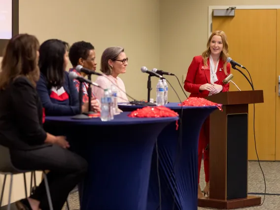 Panel being interviewed by moderator