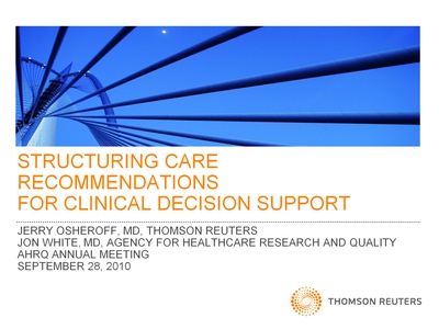 Slide 1. Structuring Recommendations for Clinical Decision Support