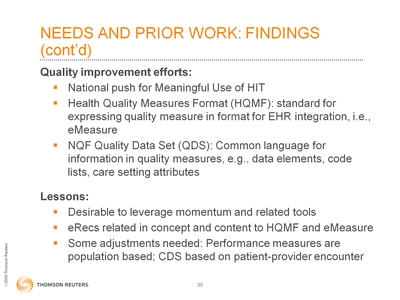 Slide 30. Needs and Prior Work: Findings (cont'd)