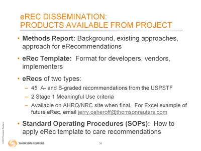 Slide 36. eREC Dissemination Products Available from Project