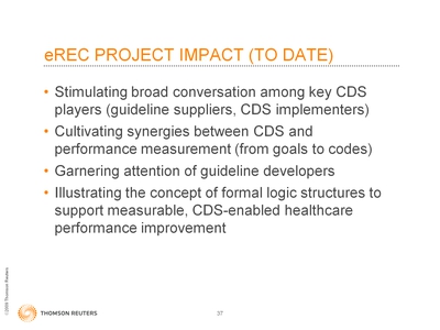 Slide 37. eREC Project Impact (To Date)
