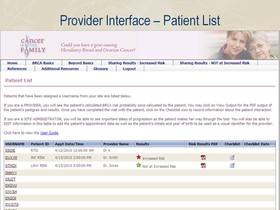 Provider Interface-Patient List