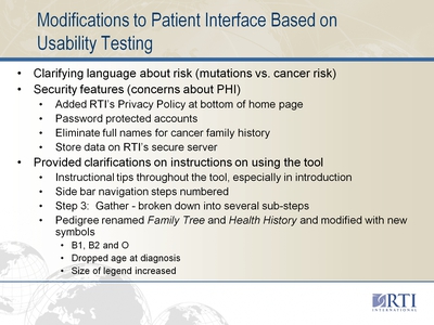 Modifications to Patient Interface Based on Usability Testing