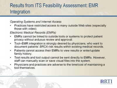 Results from ITS Feasibility Assessment: EMR Integration