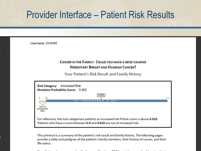 Provider Interface-Patient Risk Results