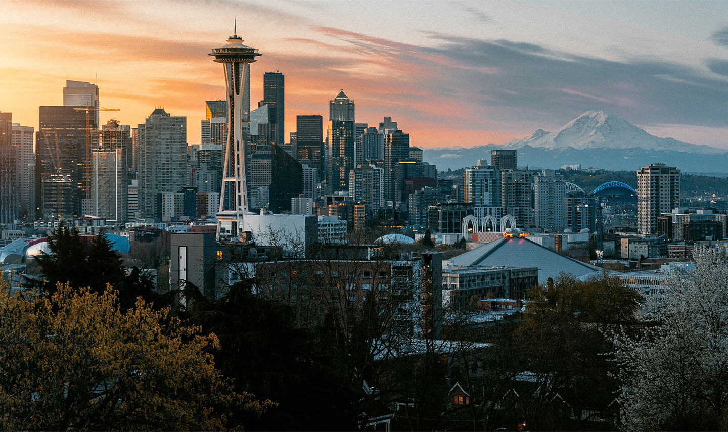 Seattle skyline at sunset