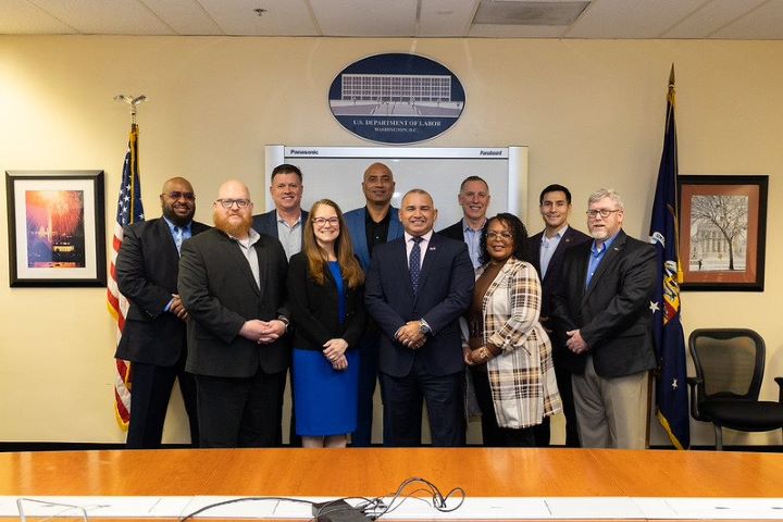 Pictured from left to right: André Anderson, Atlanta Region RVEC; David Seay, Chicago Region RVEC; Eric Asmussen, Nation Veterans Employment Manager; J. Margarita Devlin, Deputy Assistant Secretary; Tony Forbes, San Francisco RVEC; James D. Rodriguez, Assistant Secretary; Mark J. Toal, Director, Office of Strategic Outreach; Janice Maupin-Anderson, Dallas Region RVEC; Matthew Passmore, Philadelphia Region RVEC; Paul Furbush, Boston Region RVEC