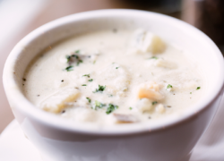 A bowl of New England clam chowder.