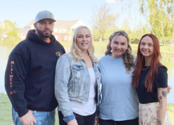 Raegan Ferguson (second from left) with her husband and two daughters.