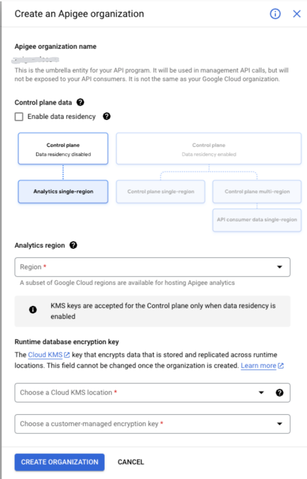 Create organization screen