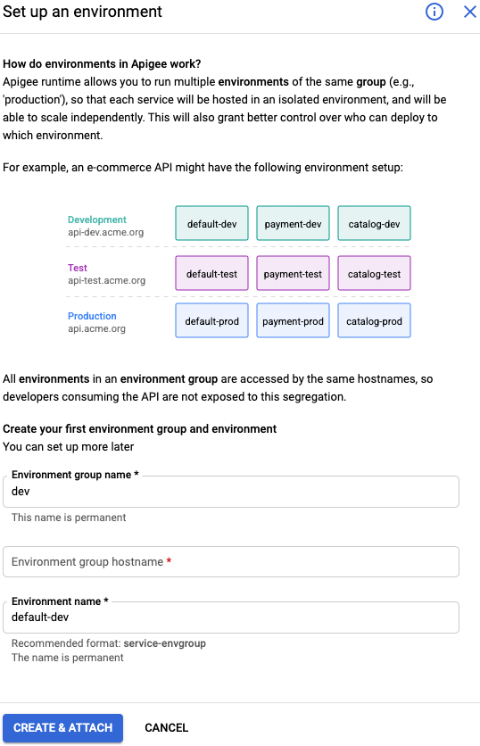 Create Environment screen