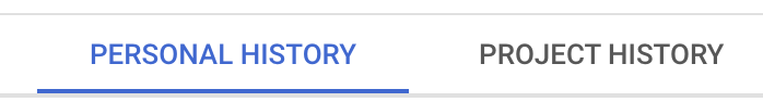 Tabs for personal history and project history and saved queries.