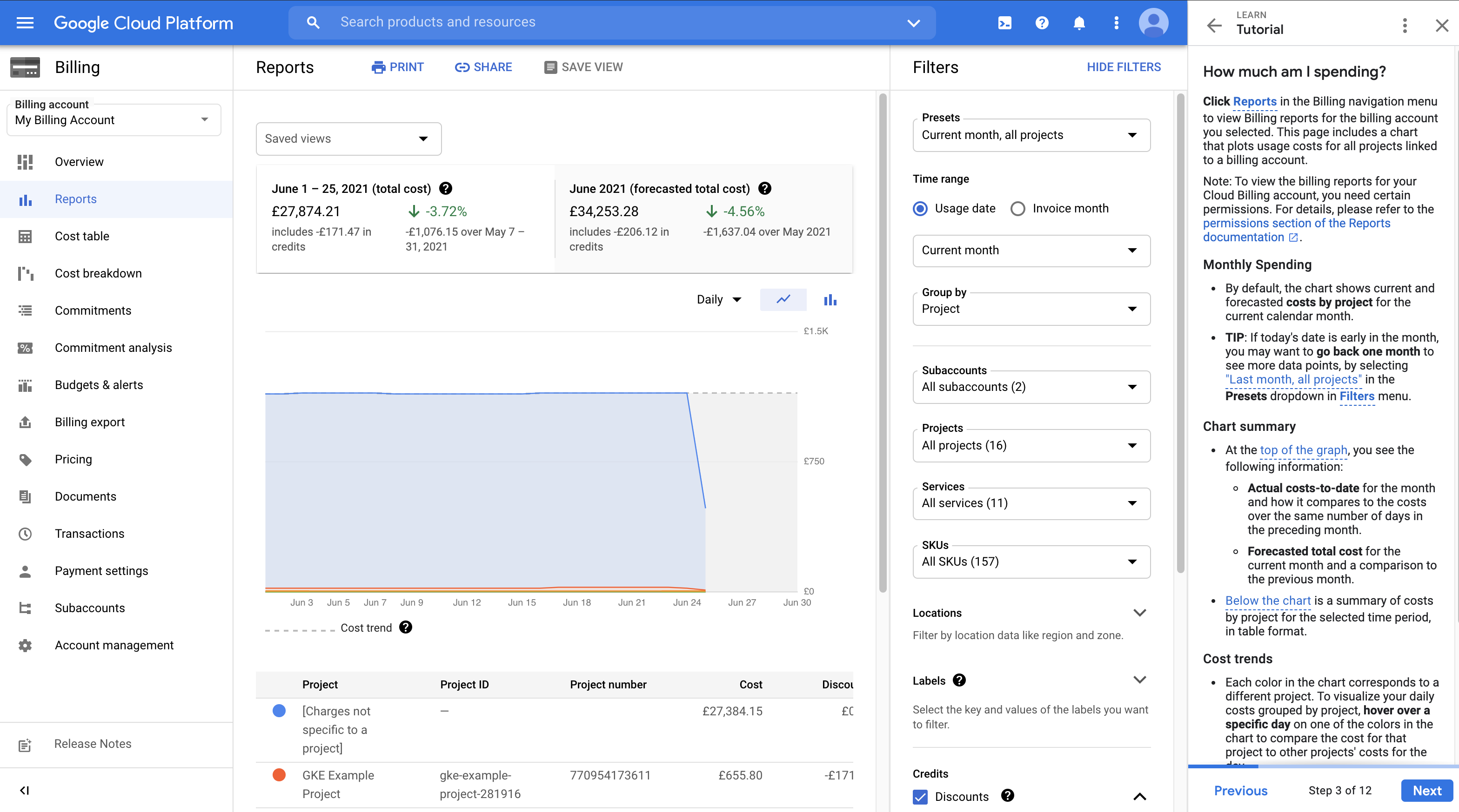 Example of the billing report chart.