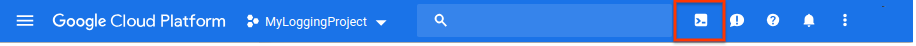 Screenshot of Cloud Shell button in Google Cloud console.