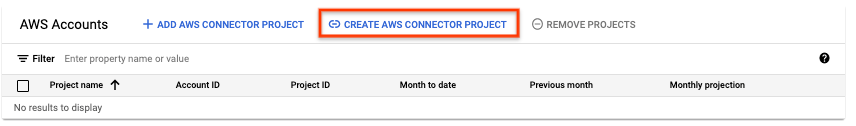 Create AWS Connector project button.