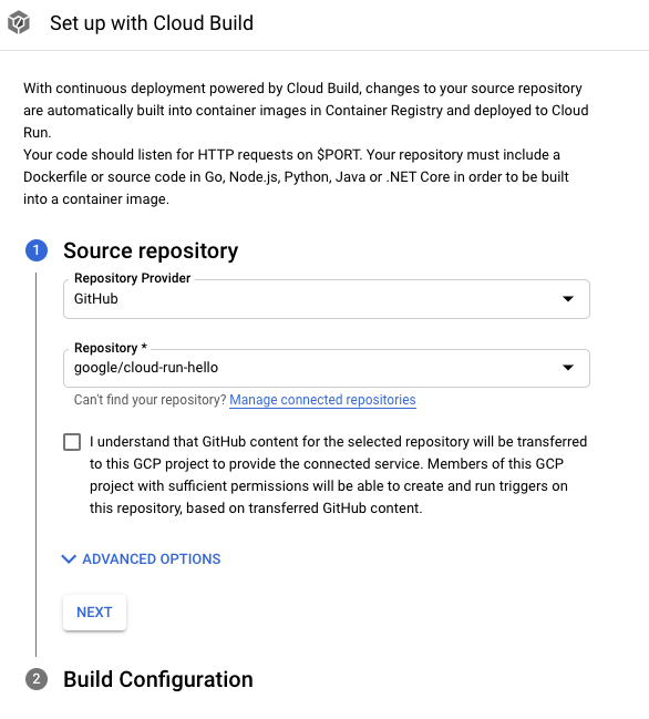 Set up Continuous Deployment step 1