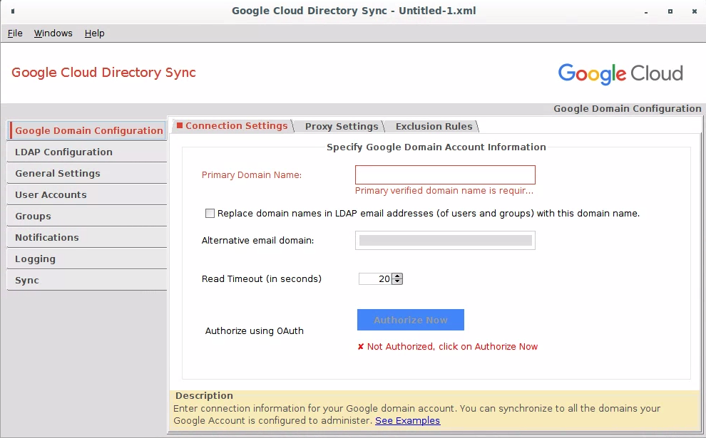 Google Domain Configuration > Connection Settings