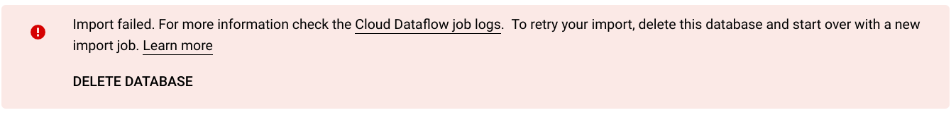 Import job failure message