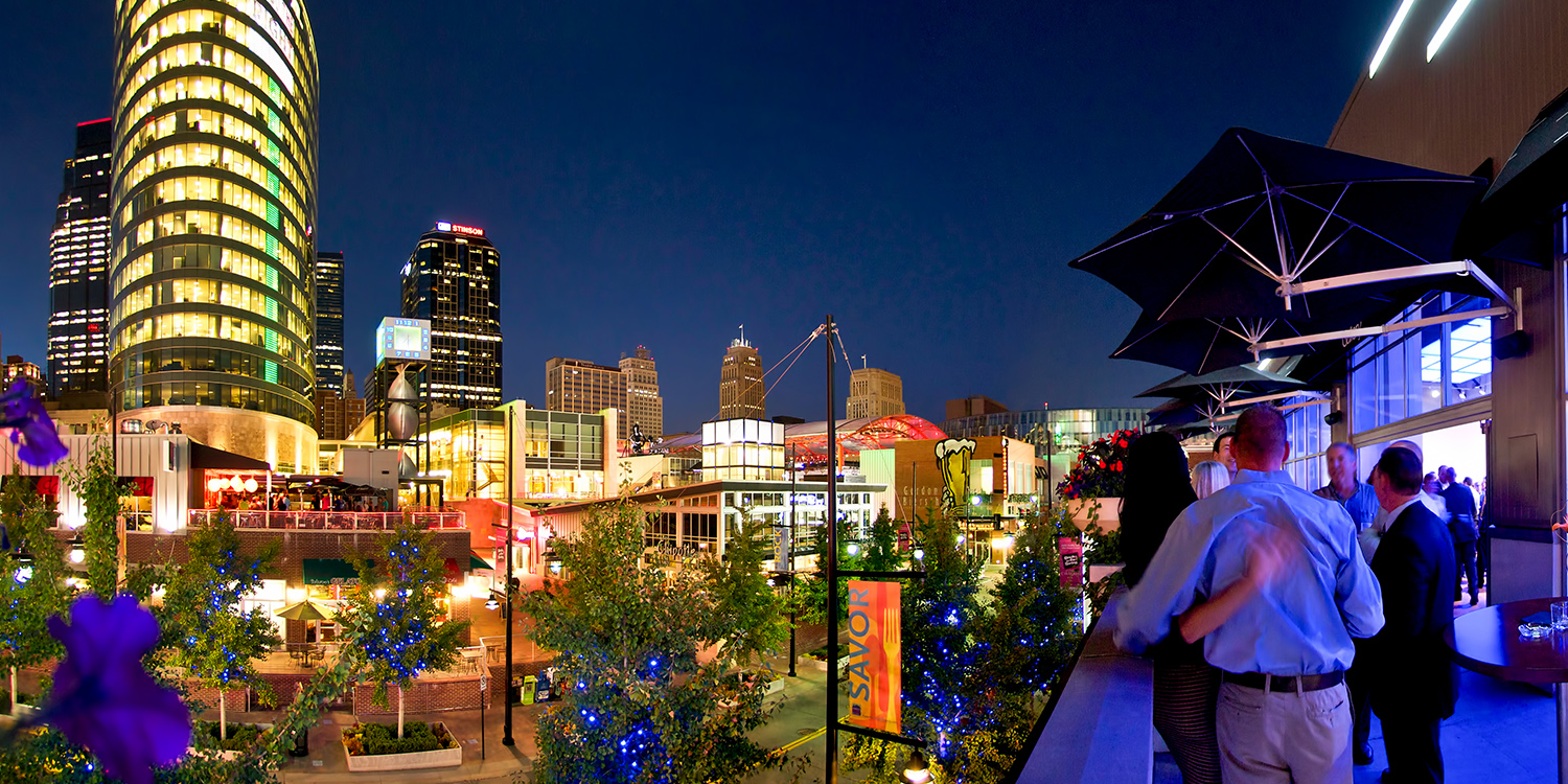 Power and Light District –Balcony of The Gallery Venue at Night