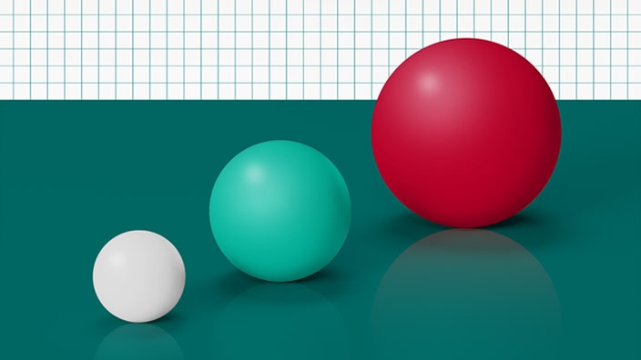 three colored spheres on a graph background