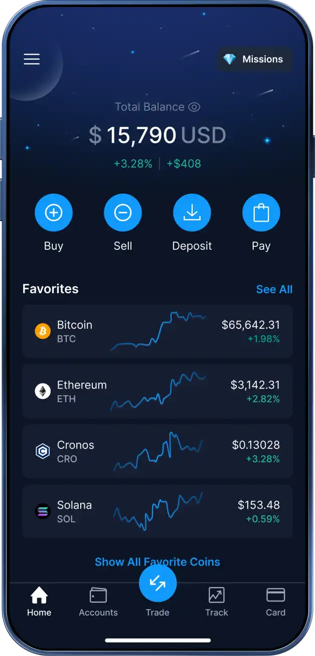 The Crypto.com App with various coin values on the wallet page