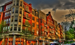 Blue Back Square shopping with ominous sky