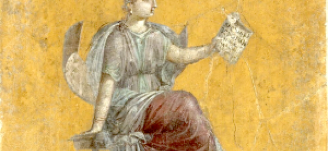 fresco of Muse with scroll