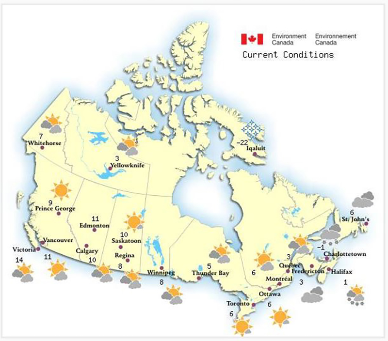 Map of Canada: current conditions