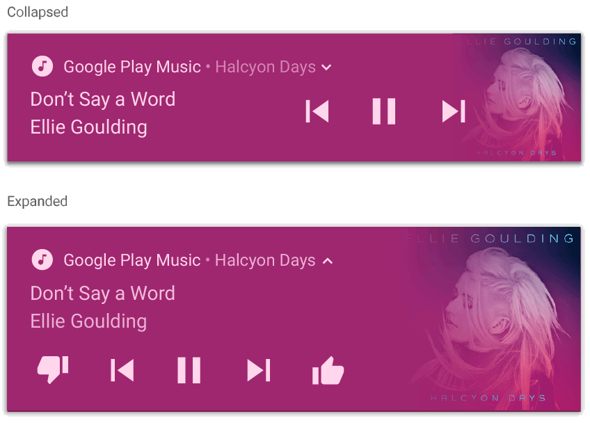 An image showing a notification with media style
