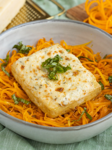 Parmesan Tofu with Butternut Squash Noodles