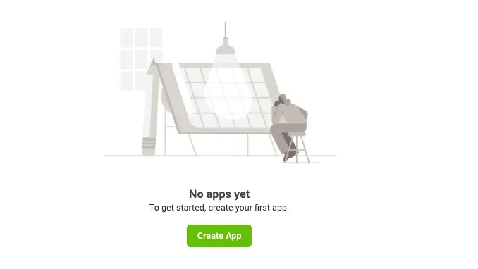 Create App button in the My Apps page of the Facebook developer account.