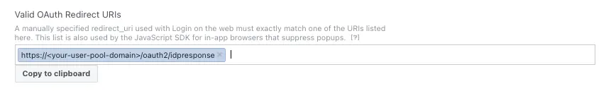 Userpool domain is pasted into the text field with /oauth2/ endpoint.