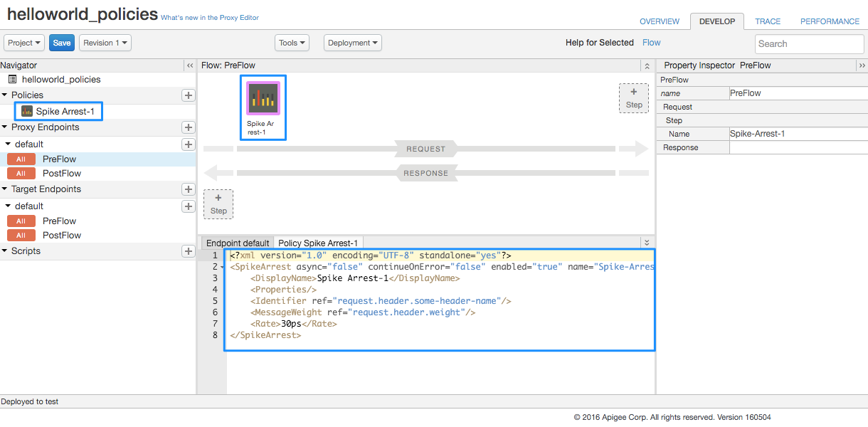 View PreFlow with Spike Arrest policy