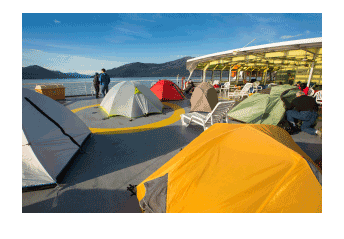 Can I camp out on the ferry deck?