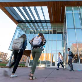 Dakota State University students walking around campus