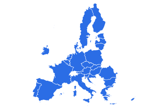 Um mapa com os 27 países da União Europeia