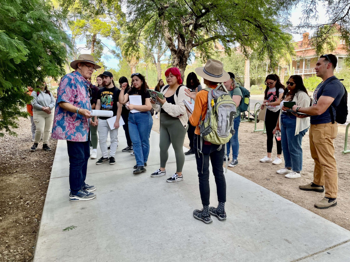 Docent talking to students