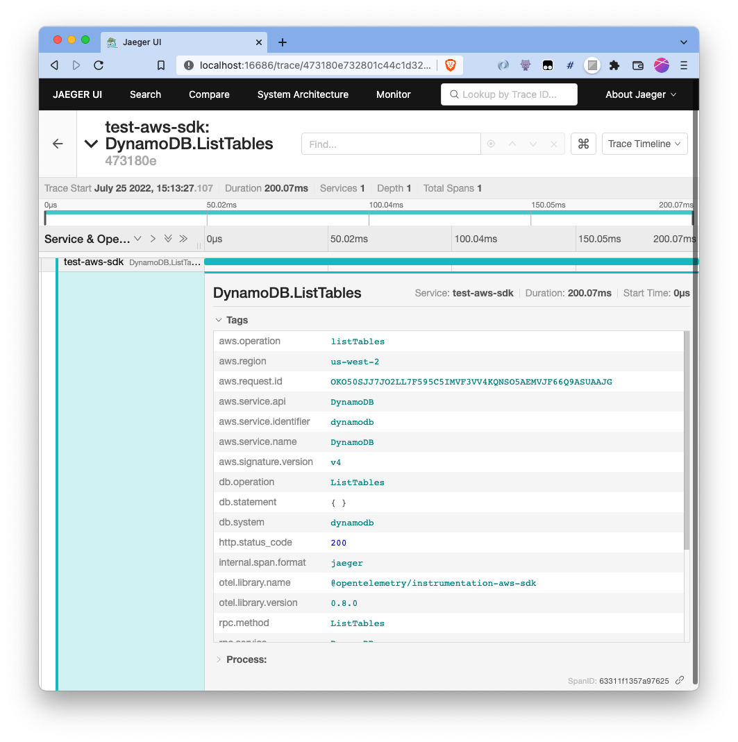 Jaeger Span for AWS SDK for JavaScript (v2)