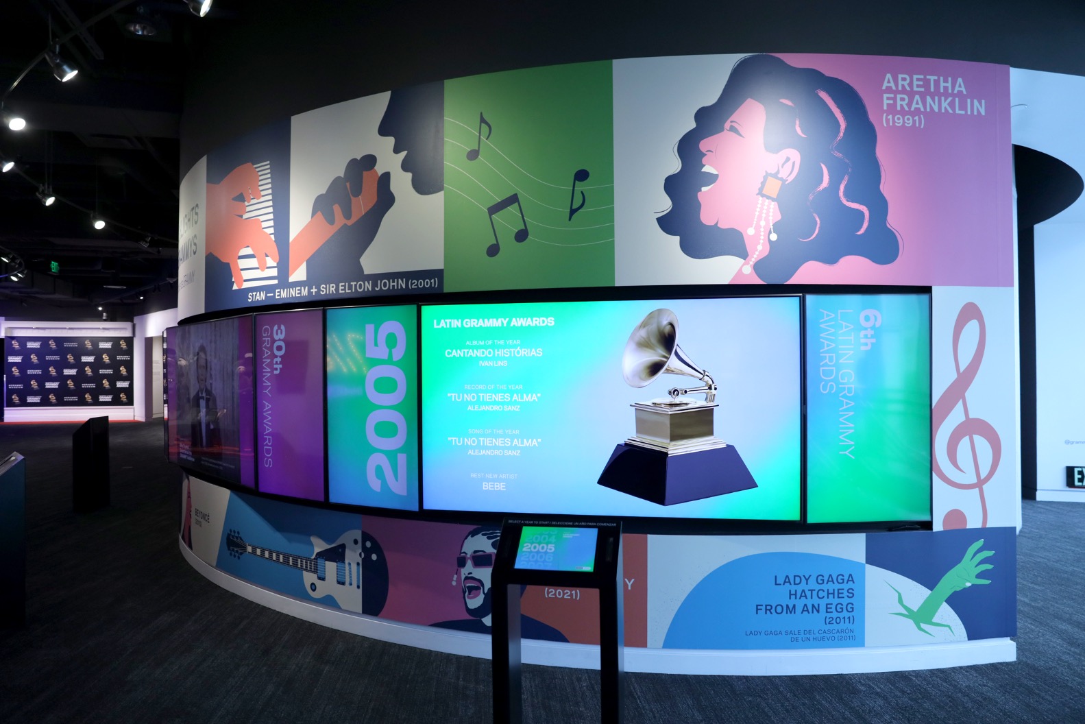 GRAMMY Museum interactive exhibit featuring a GRAMMY timeline 