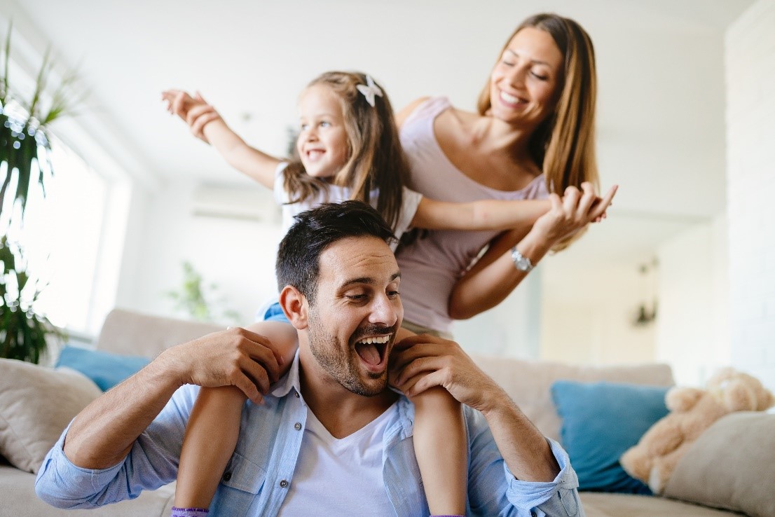 A family in a living room