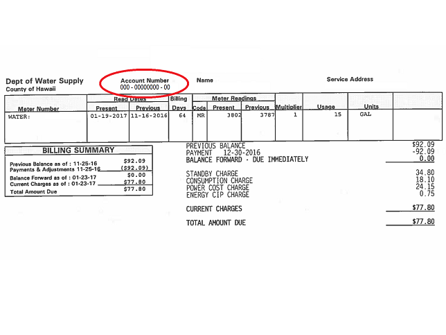 Image of a bill with the account number located in the upper left area