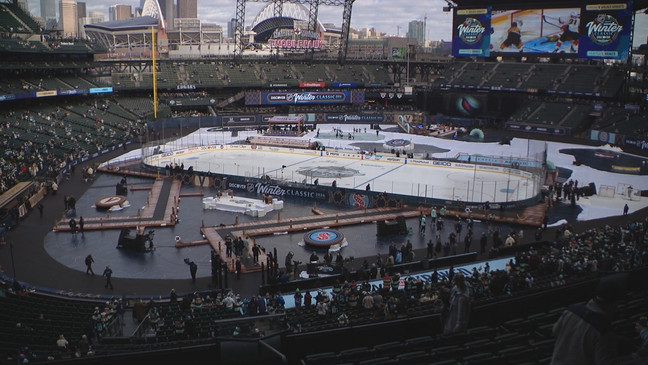 An aerial view of fans in attendance at the NHL Winter Classic event that took place at T-Mobile Park on Jan. 1, 2024. (KOMO News) 