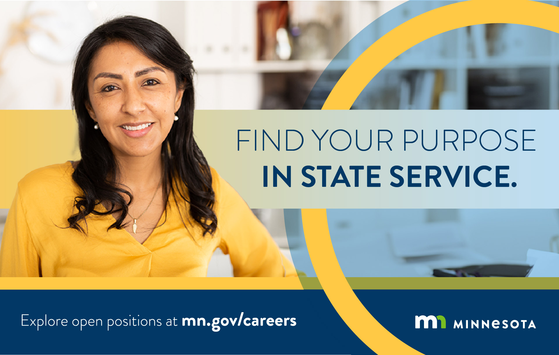 Find your purpose in state service. Woman working in a home office. 