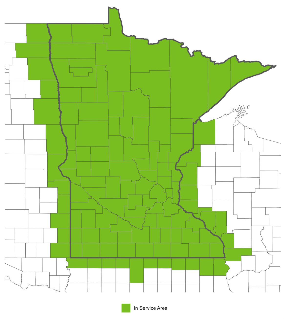 Minnesota counties and the counties that border Minnesota in other states