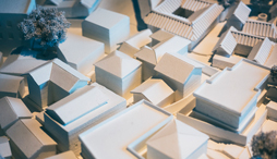 An architectural model of a dense area of town