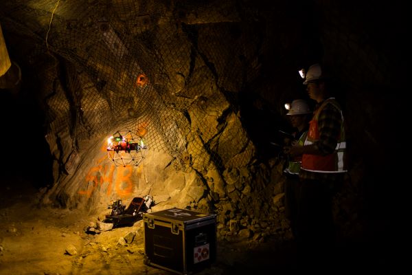 !A drone flies in the Underground Mine Education Center