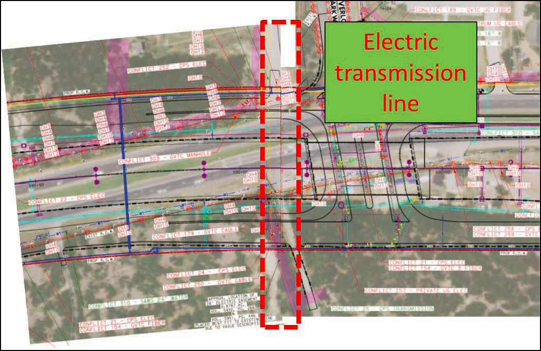 Overhead Transmission Line in Conflict with Highway Overpass