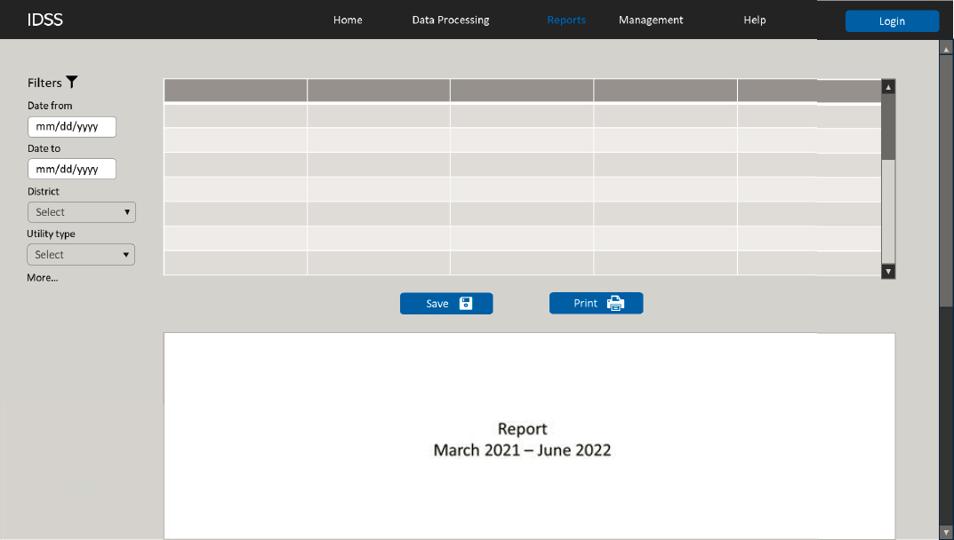 Mockup IDSS User Interface—Reports Page